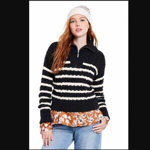 La Ligne x Target Quarter Zip Striped Cable Knit Sweater Size XXS Black White